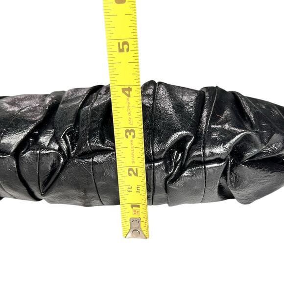 Express Ruched Clutch Handbag Black Faux Patent Leather Evening Clutch Purse - Picture 9 of 9